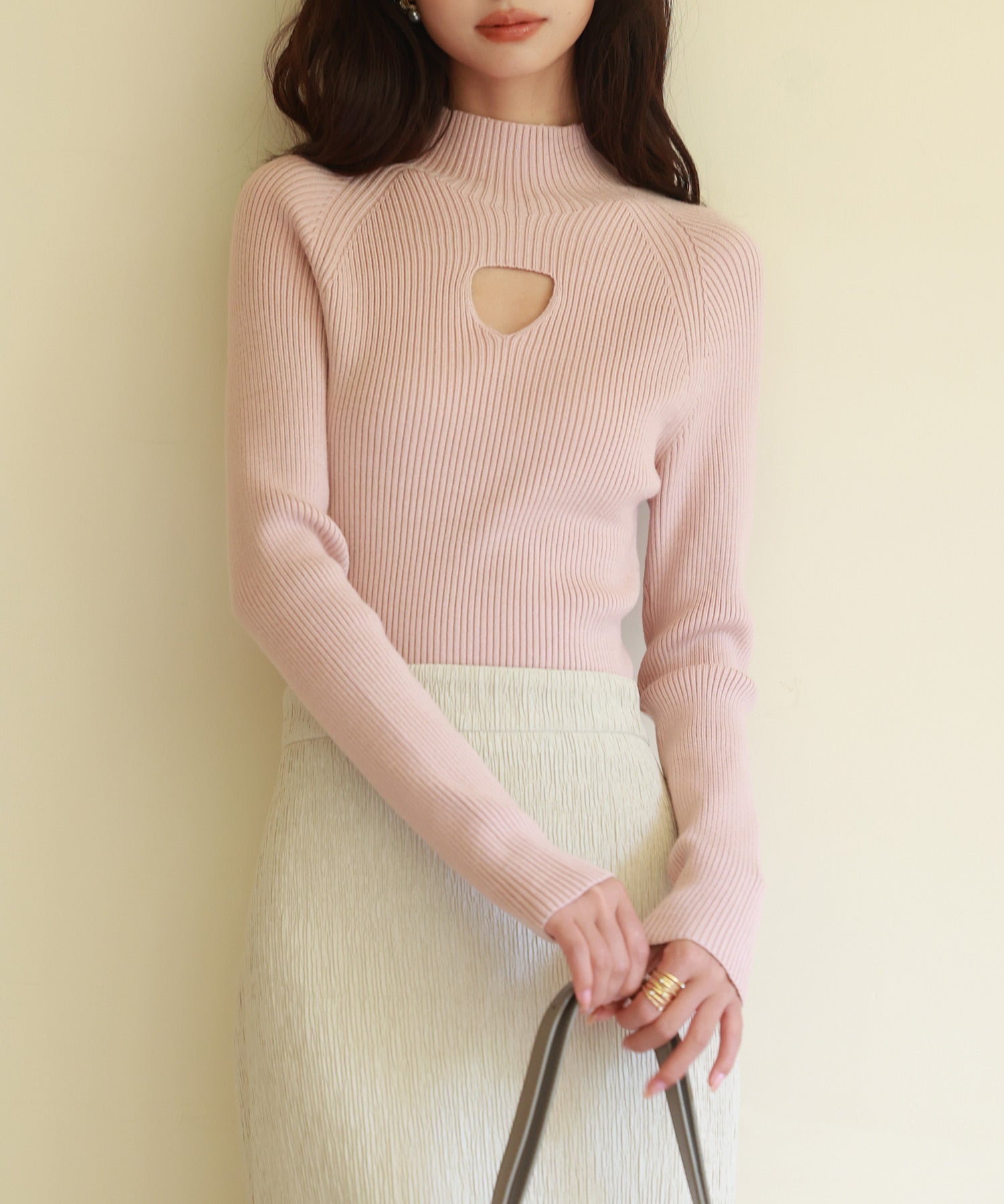 プチハイネックリブ編みニットプルオーバーsdpxyf6389 ピンク