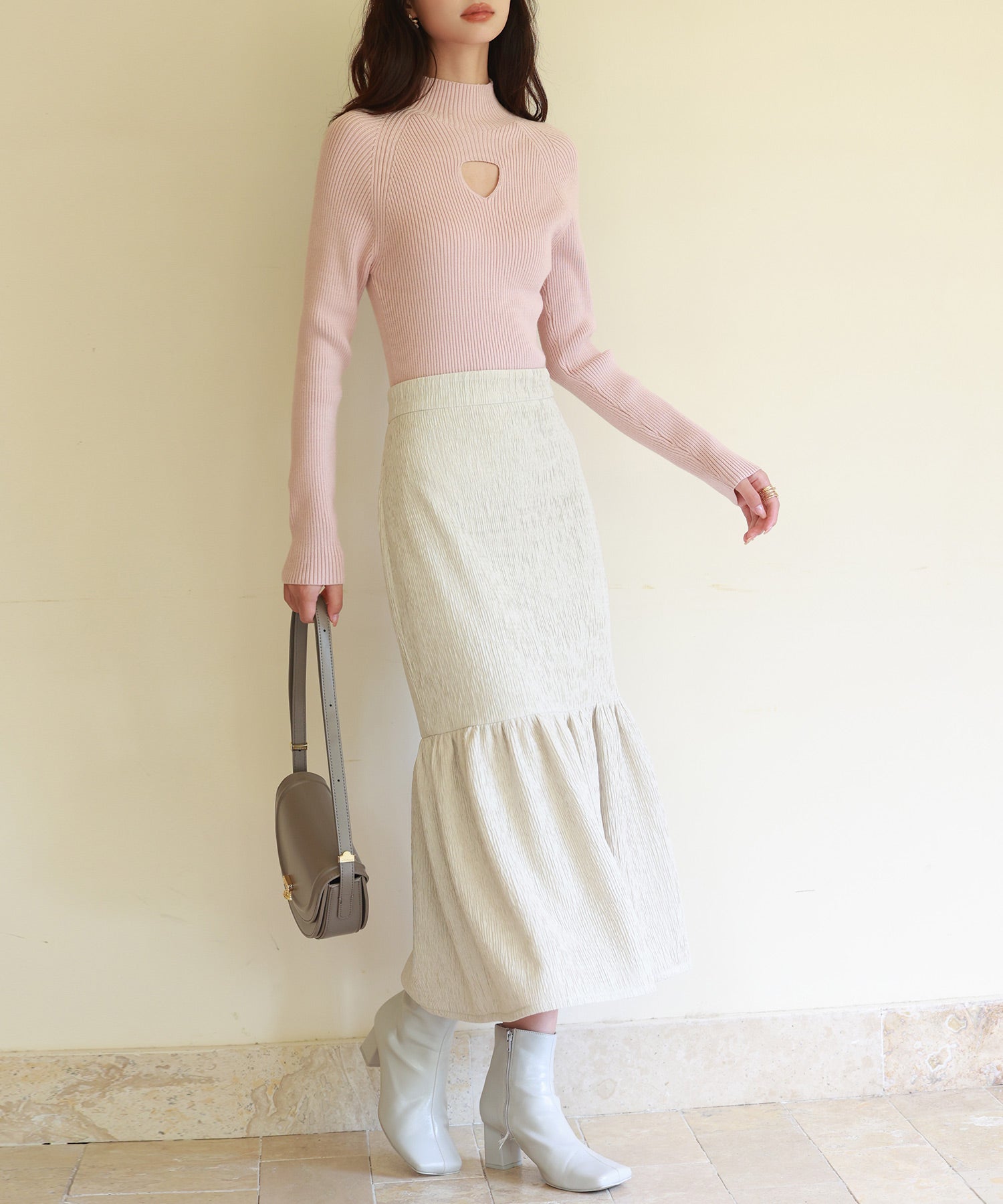 プチハイネックリブ編みニットプルオーバーsdpxyf6389 ピンク