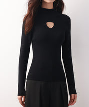 プチハイネックリブ編みニットプルオーバーsdpxyf6389 ブラック