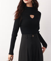 プチハイネックリブ編みニットプルオーバーsdpxyf6389 ブラック