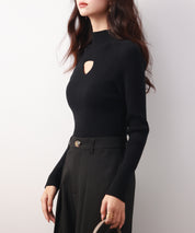 プチハイネックリブ編みニットプルオーバーsdpxyf6389 ブラック