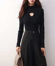 プチハイネックリブ編みニットプルオーバーsdpxyf6389 ブラック