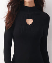 プチハイネックリブ編みニットプルオーバーsdpxyf6389 ブラック