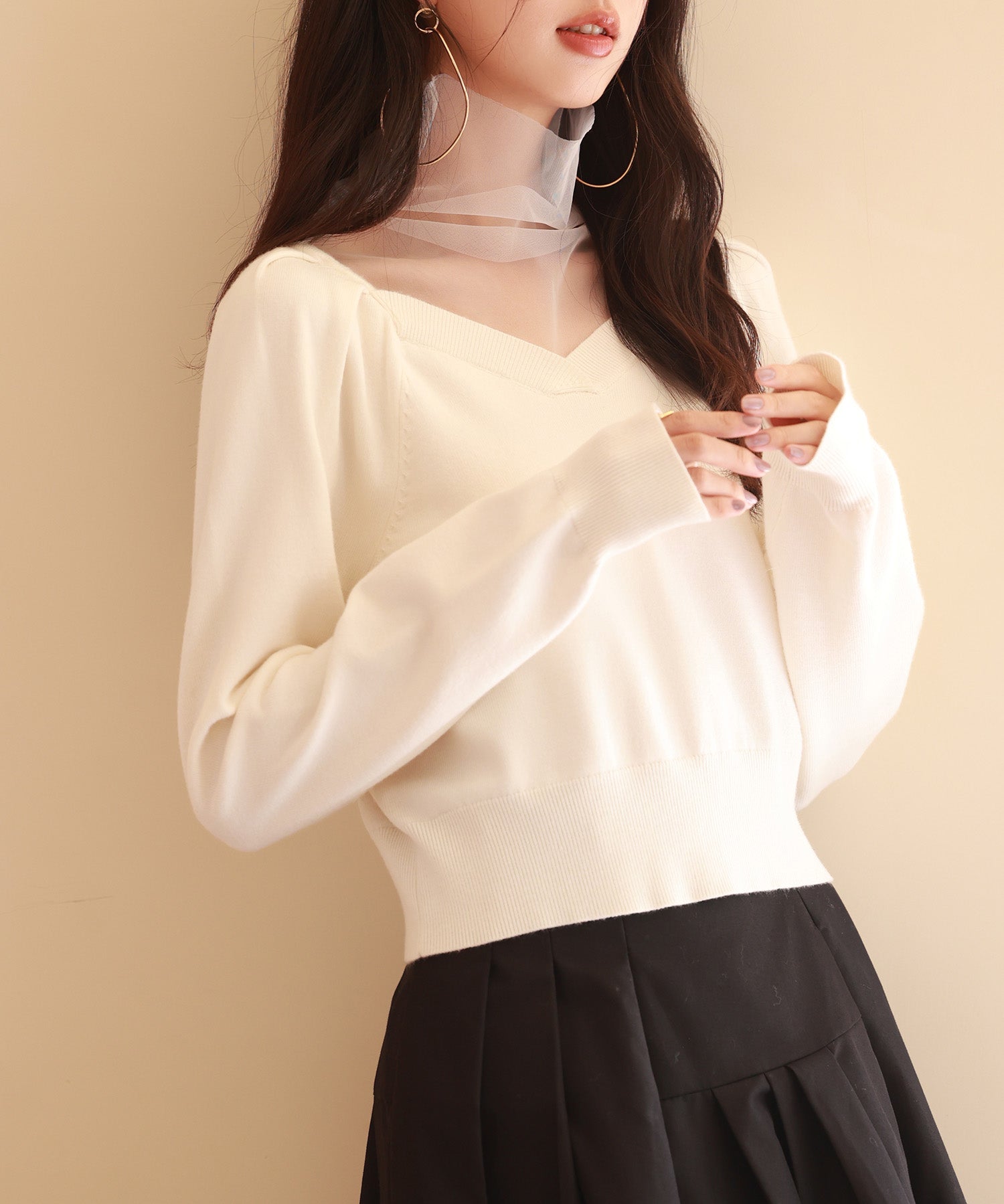 レイヤード風ニットプルオーバsdpxyf6398 アイボリー