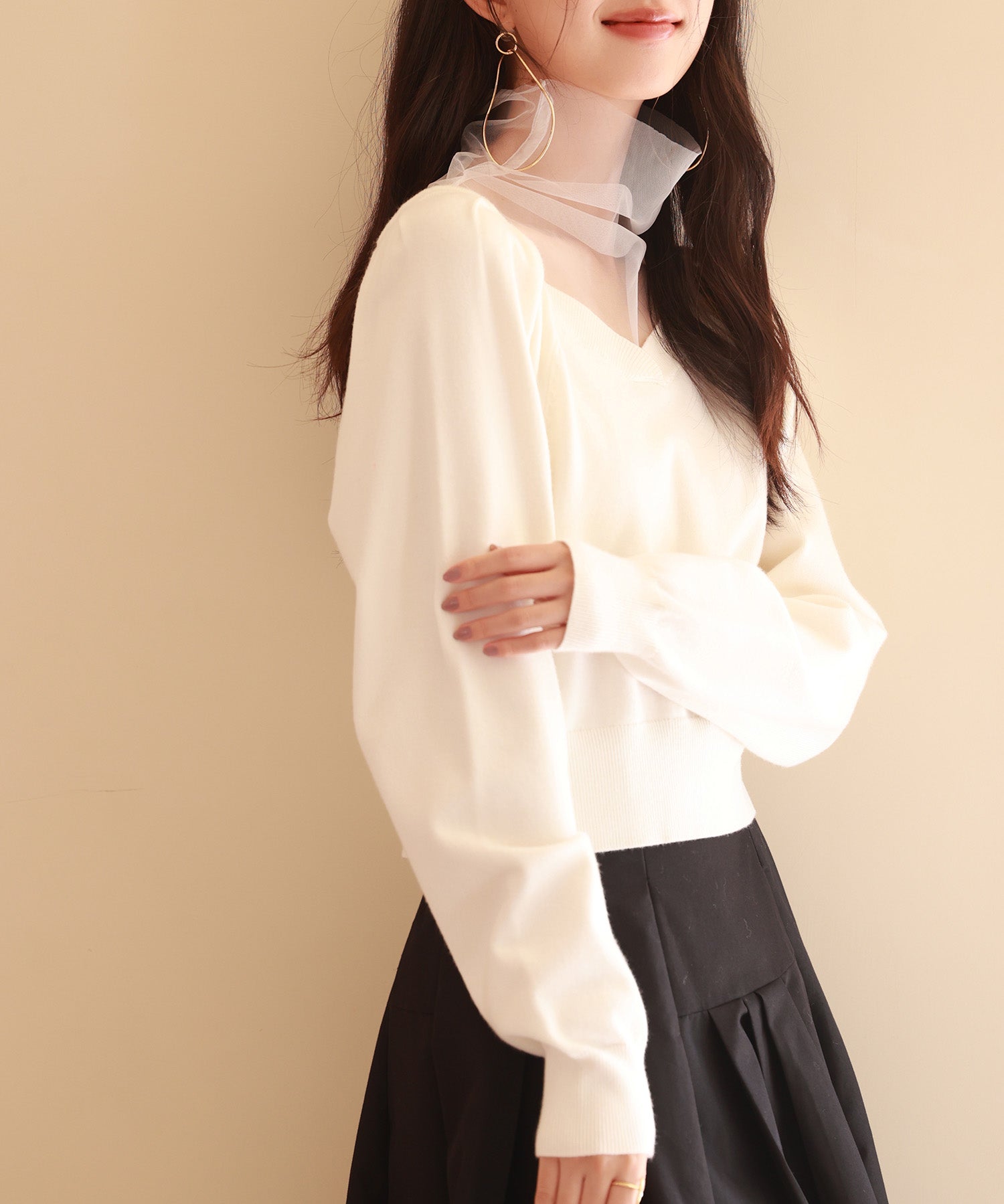 レイヤード風ニットプルオーバsdpxyf6398 アイボリー