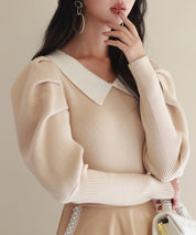 配色カラーマトンスリーブニットプルオーバーsdpxyf6502