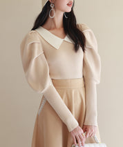 配色カラーマトンスリーブニットプルオーバーsdpxyf6502