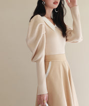 配色カラーマトンスリーブニットプルオーバーsdpxyf6502