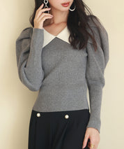 配色カラーマトンスリーブニットプルオーバーsdpxyf6502-103-18