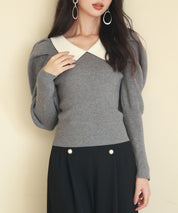 配色カラーマトンスリーブニットプルオーバーsdpxyf6502