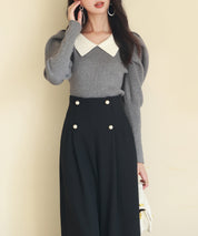 配色カラーマトンスリーブニットプルオーバーsdpxyf6502