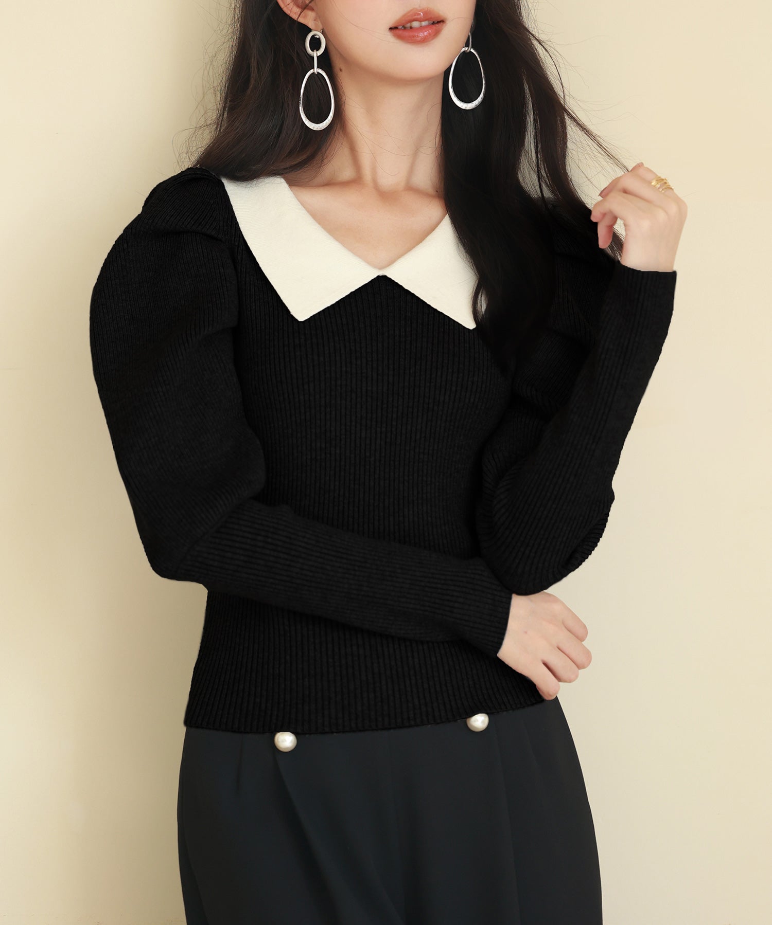 配色カラーマトンスリーブニットプルオーバーsdpxyf6502-103-8