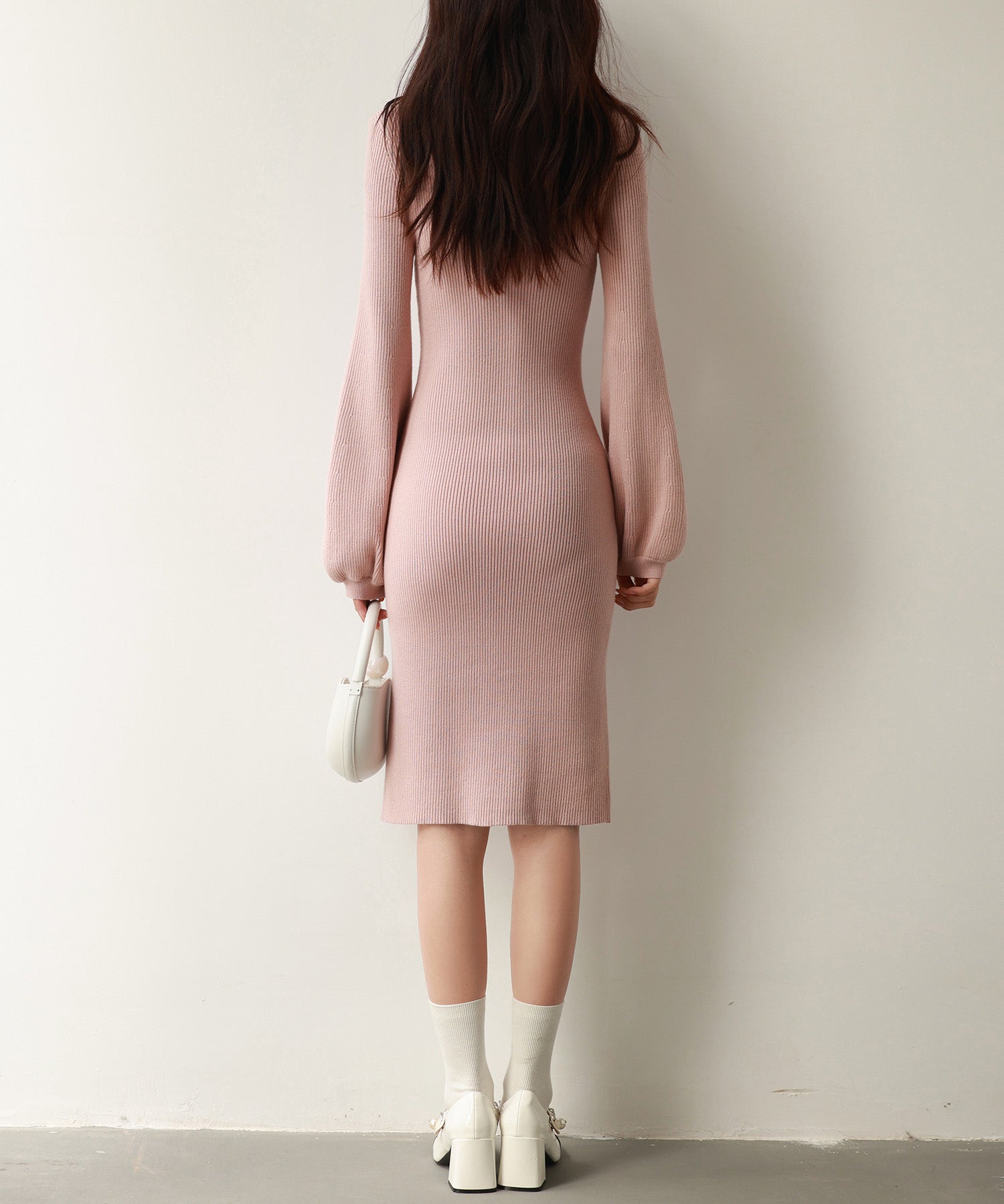 カットワーク膝丈リブ編みニットワンピースsdpxyf6506 ピンク