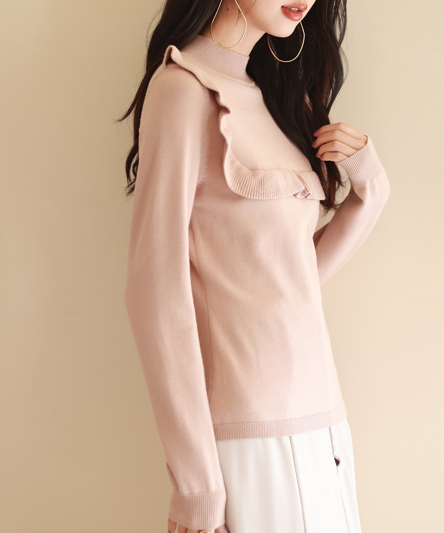 胸元フリルプチハイネックニットプルオーバーsdpxyf6507