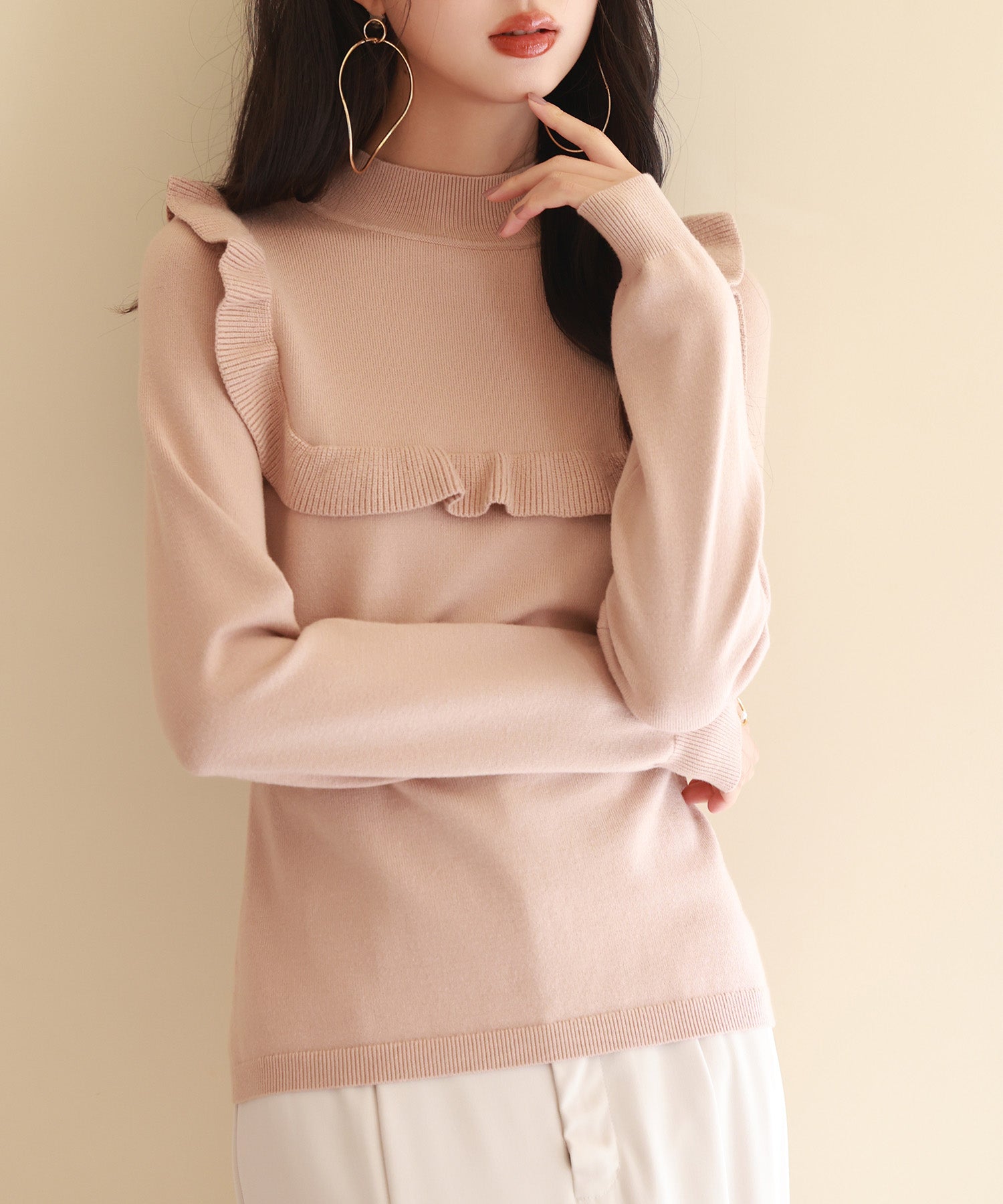 胸元フリルプチハイネックニットプルオーバーsdpxyf6507