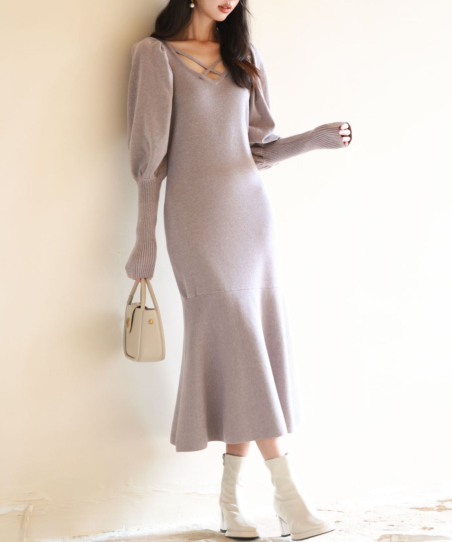マトンスリーブニットミモレ丈ワンピースsdpxyf6521-103-292
