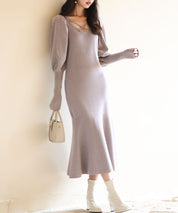 マトンスリーブニットミモレ丈ワンピースsdpxyf6521-103-292