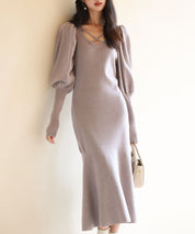 マトンスリーブニットミモレ丈ワンピースsdpxyf6521