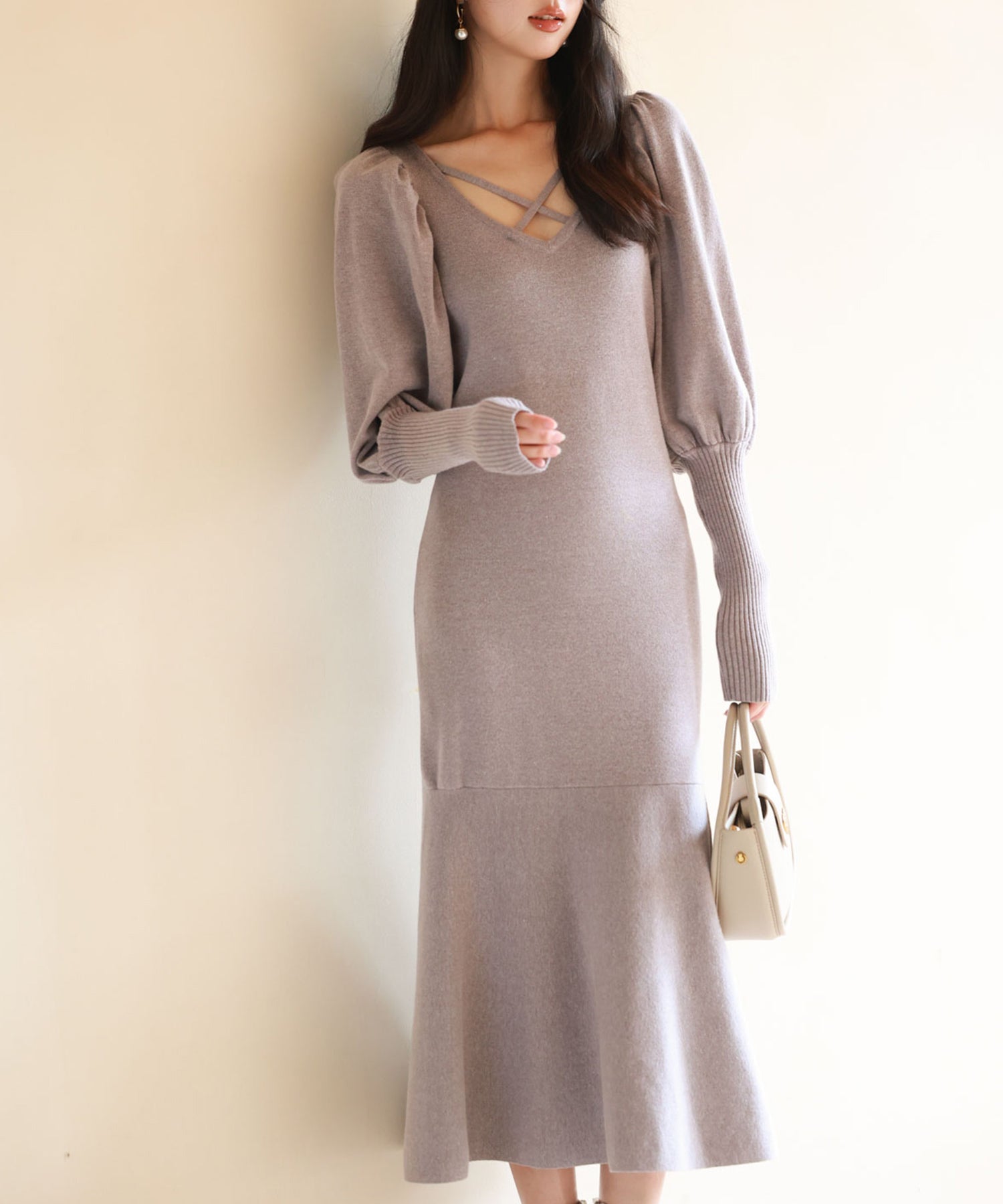 マトンスリーブニットミモレ丈ワンピースsdpxyf6521