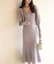 マトンスリーブニットミモレ丈ワンピースsdpxyf6521