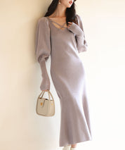 マトンスリーブニットミモレ丈ワンピースsdpxyf6521