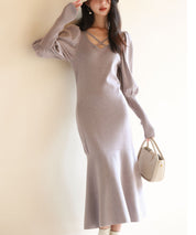 マトンスリーブニットミモレ丈ワンピースsdpxyf6521