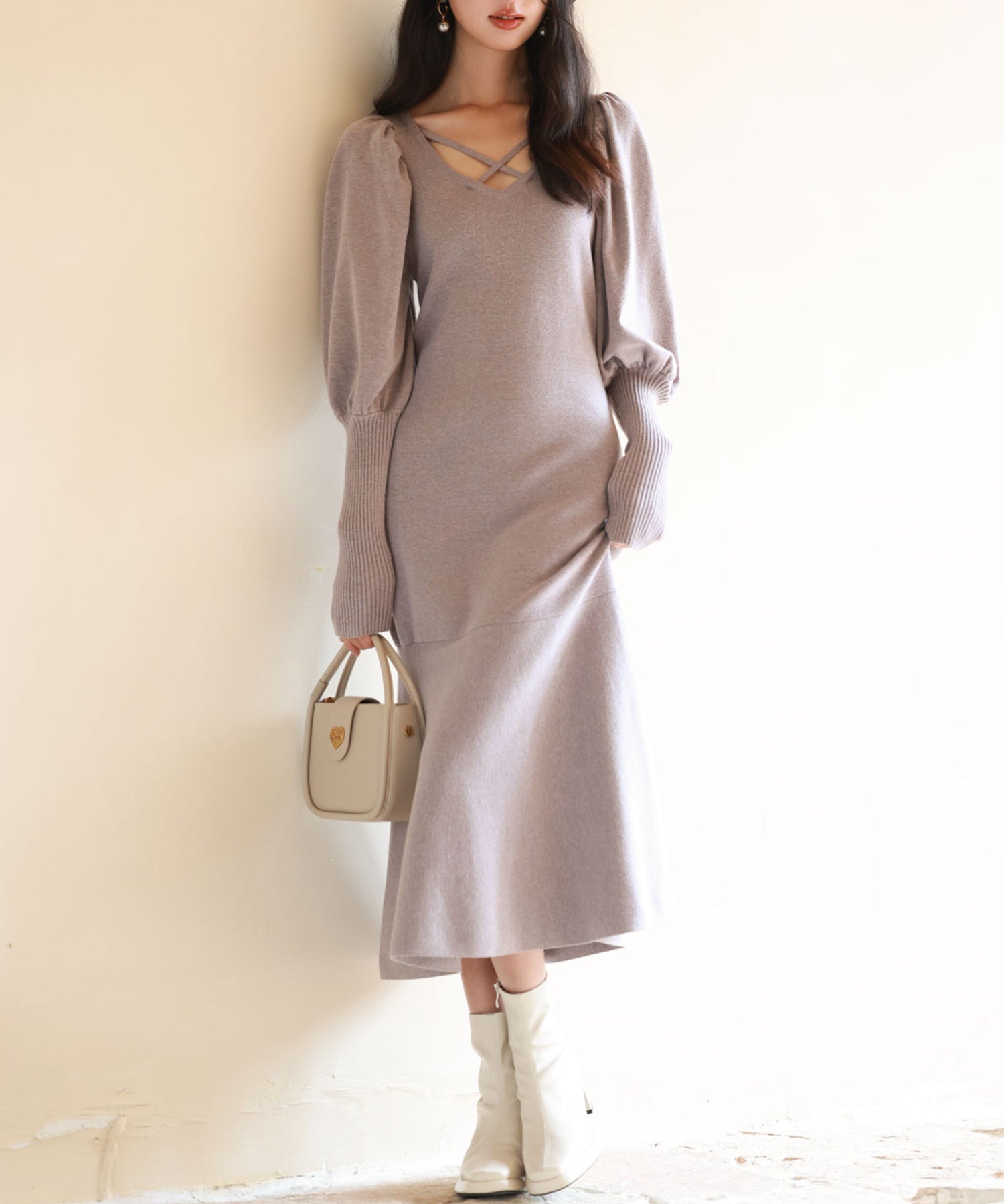 マトンスリーブニットミモレ丈ワンピースsdpxyf6521
