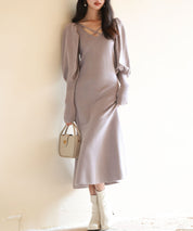 マトンスリーブニットミモレ丈ワンピースsdpxyf6521