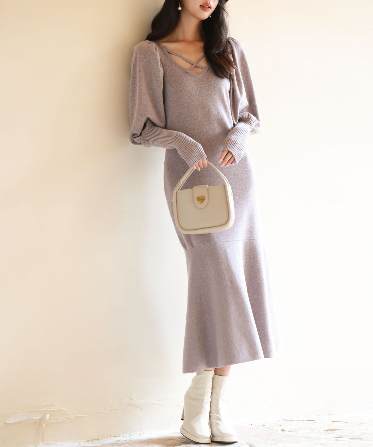 マトンスリーブニットミモレ丈ワンピースsdpxyf6521