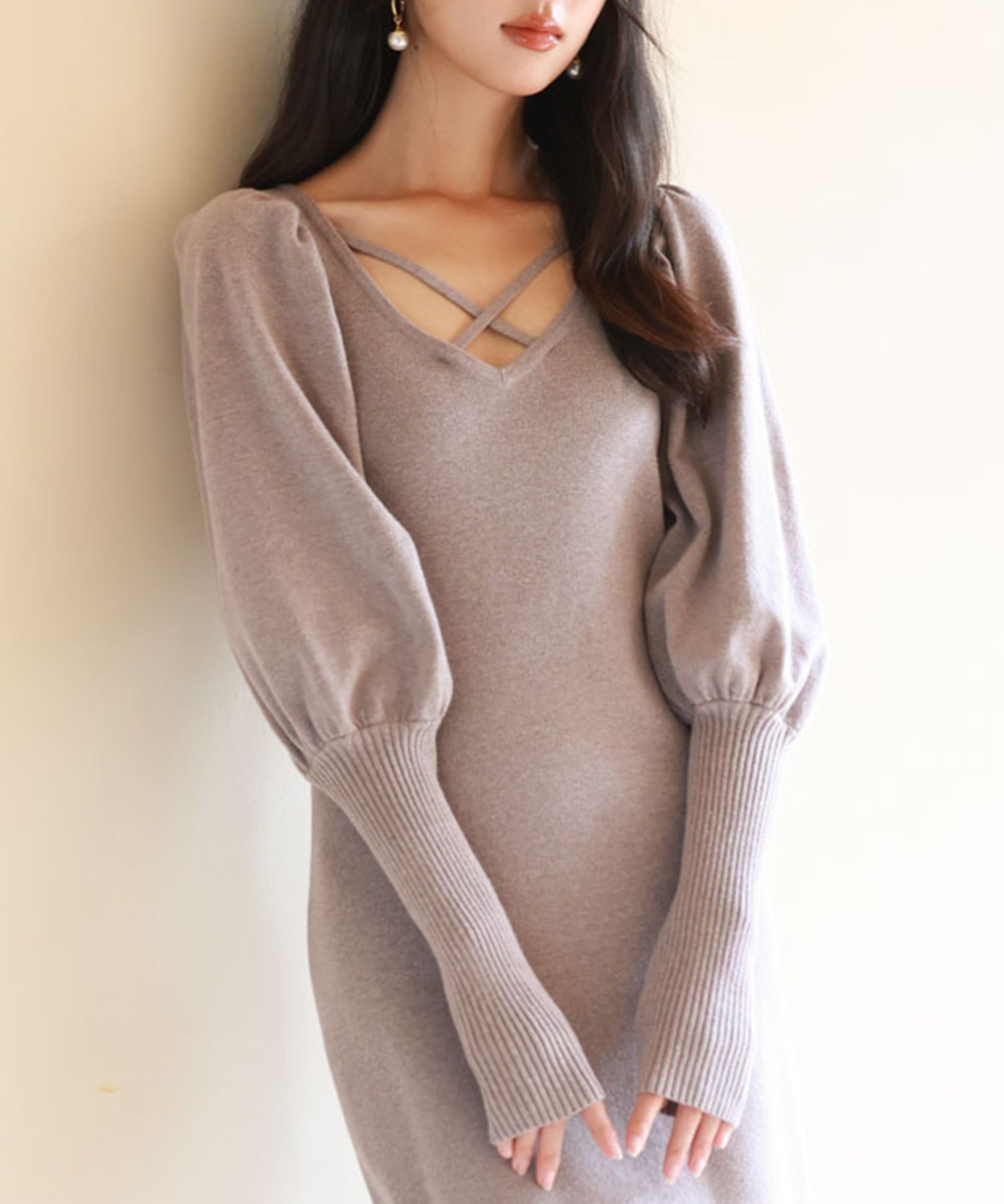 マトンスリーブニットミモレ丈ワンピースsdpxyf6521