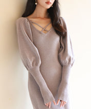 マトンスリーブニットミモレ丈ワンピースsdpxyf6521