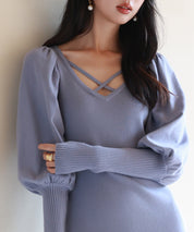 マトンスリーブニットミモレ丈ワンピースsdpxyf6521