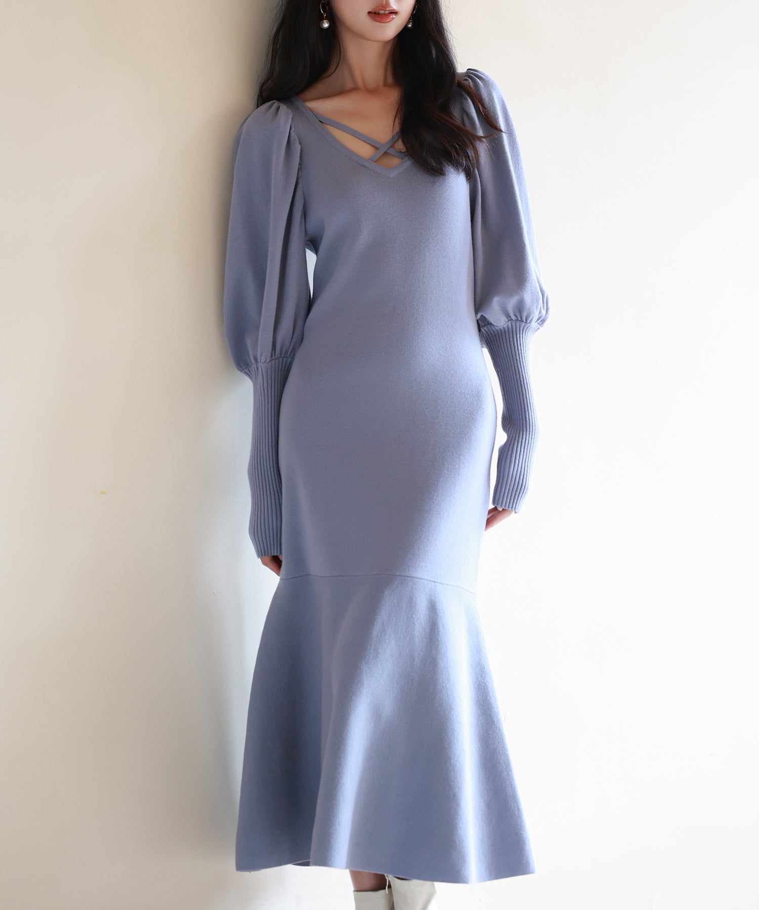 マトンスリーブニットミモレ丈ワンピースsdpxyf6521