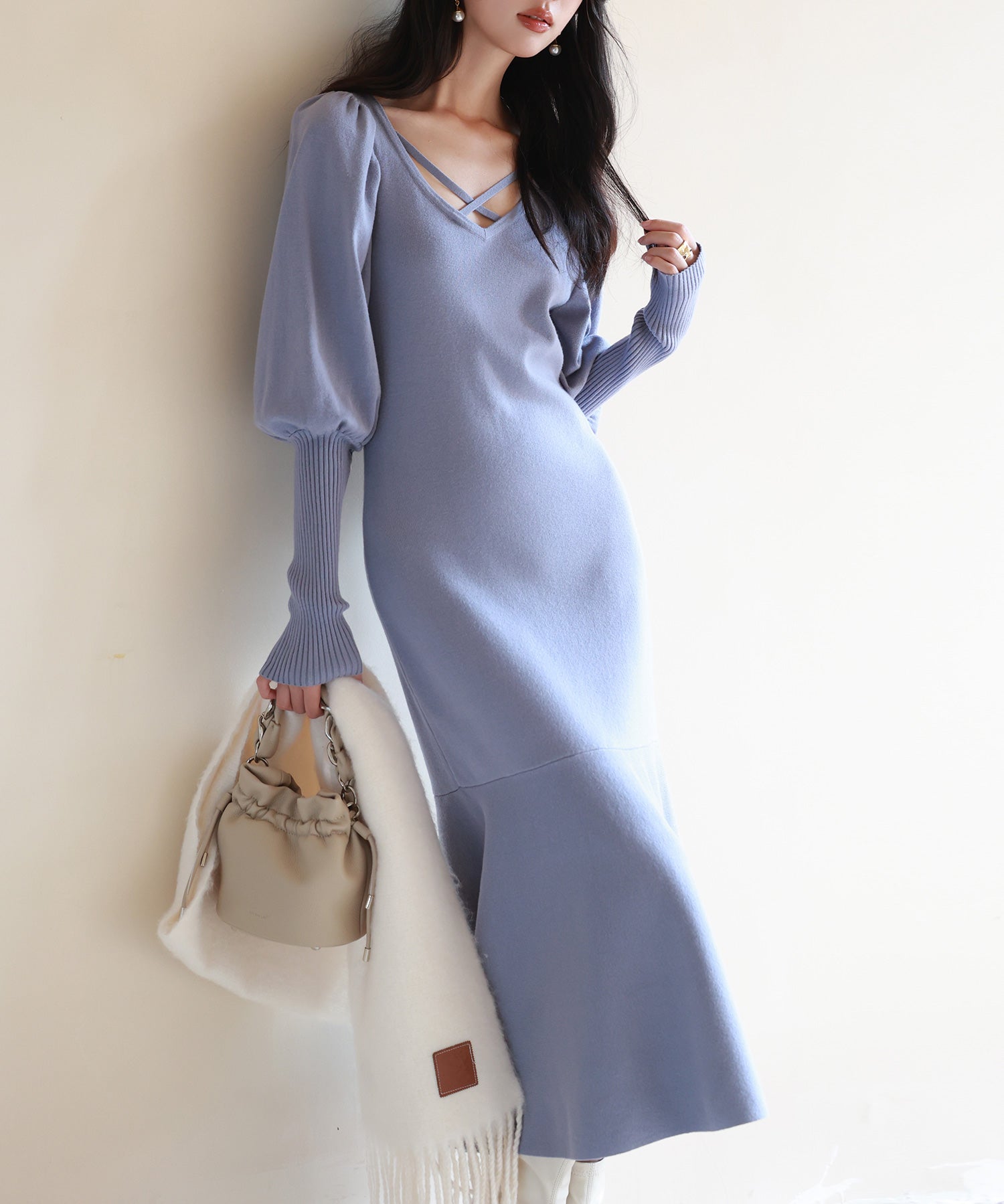 マトンスリーブニットミモレ丈ワンピースsdpxyf6521