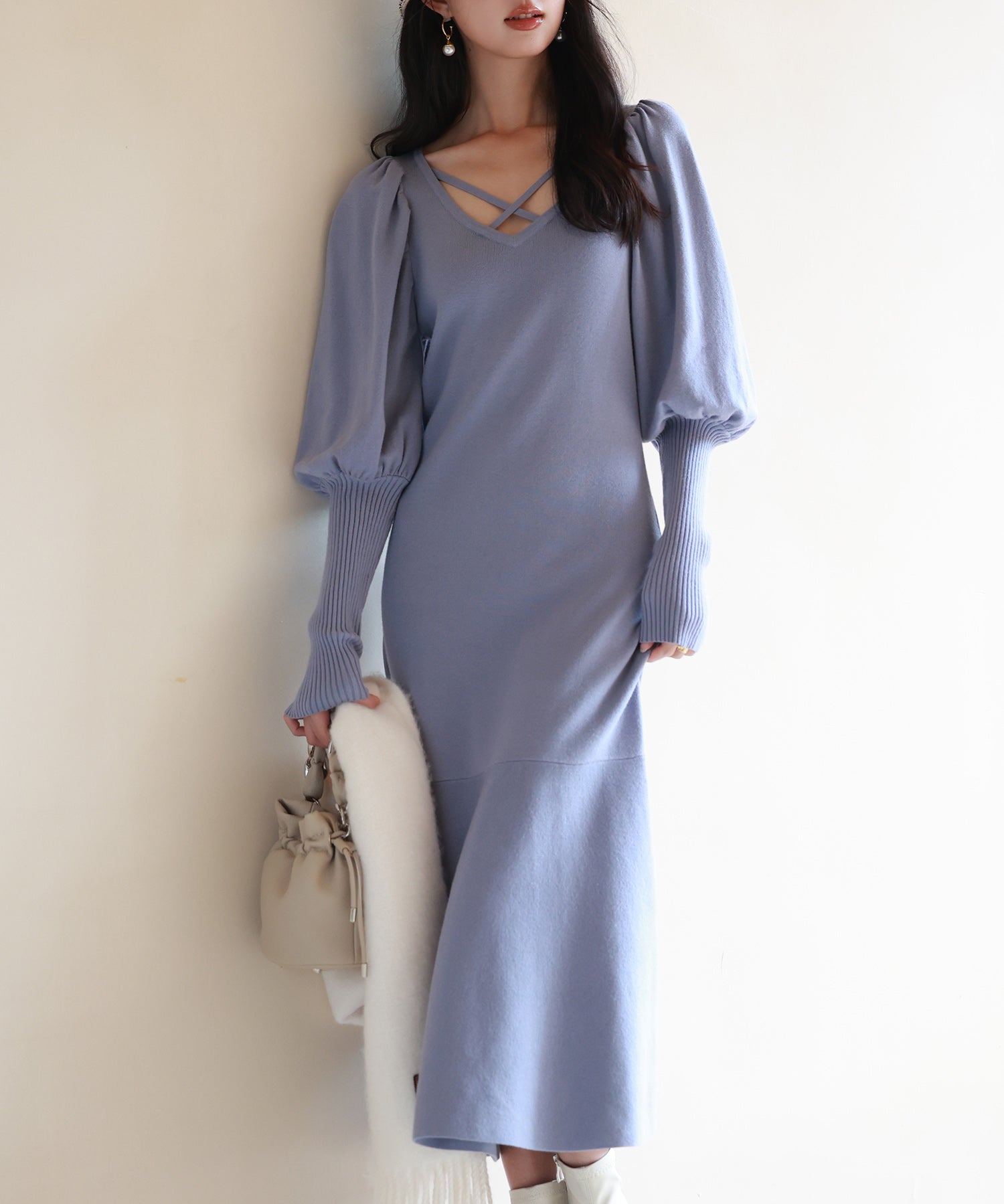 マトンスリーブニットミモレ丈ワンピースsdpxyf6521