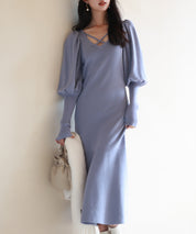 マトンスリーブニットミモレ丈ワンピースsdpxyf6521