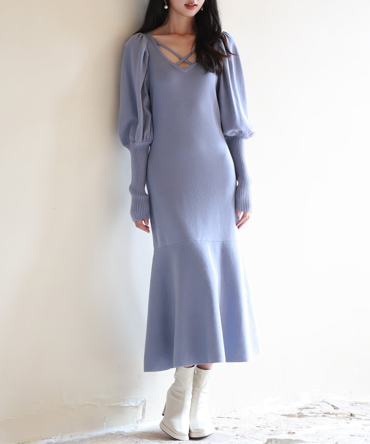 マトンスリーブニットミモレ丈ワンピースsdpxyf6521