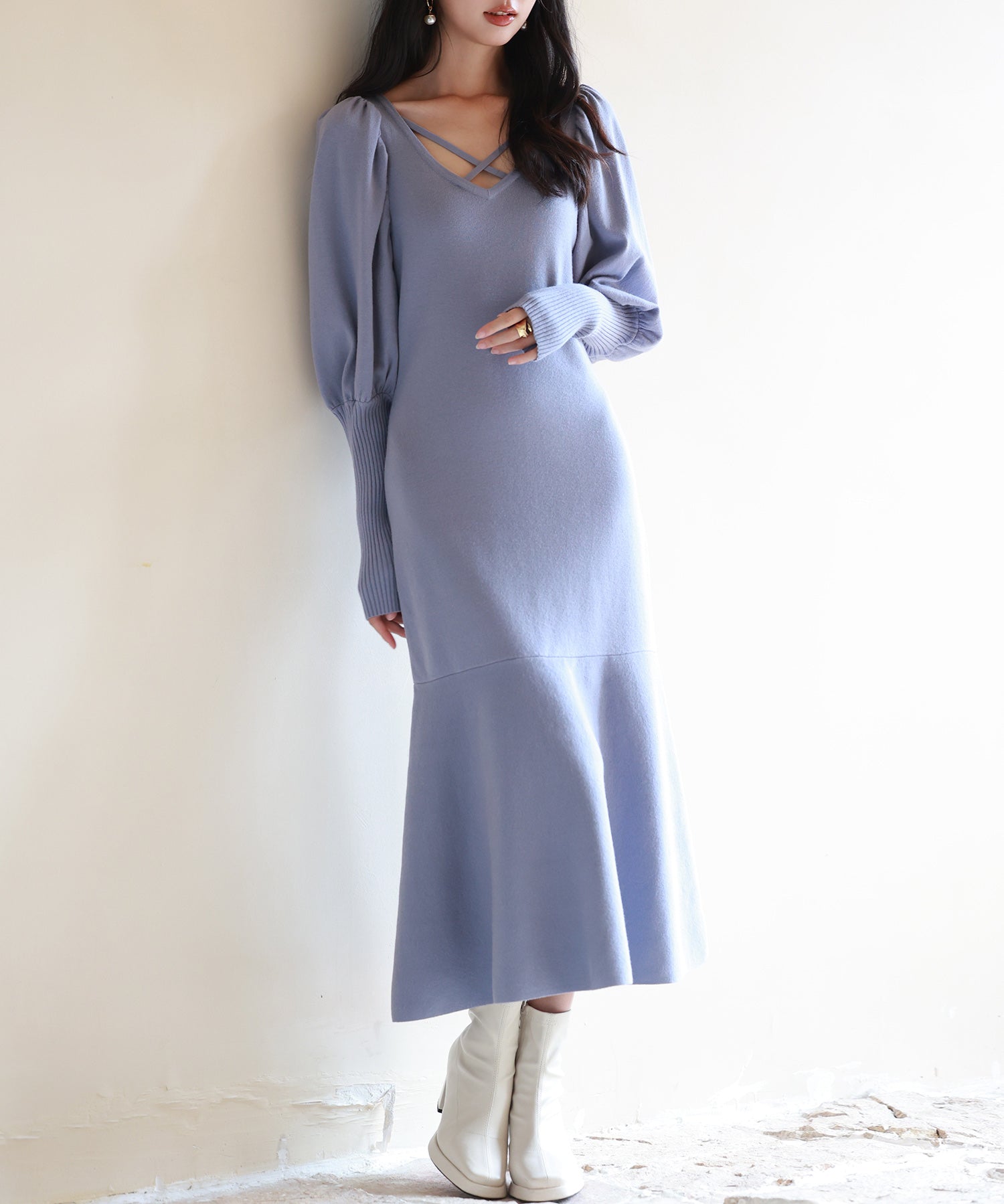 マトンスリーブニットミモレ丈ワンピースsdpxyf6521