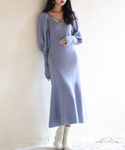マトンスリーブニットミモレ丈ワンピースsdpxyf6521
