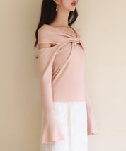 【2way着用】フレア袖口ニットプルオーバーsdpxyf6525 ピンクベージュ