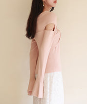 【2way着用】フレア袖口ニットプルオーバーsdpxyf6525 ピンクベージュ