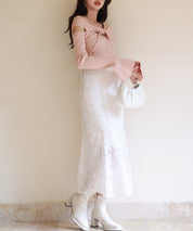 【2way着用】フレア袖口ニットプルオーバーsdpxyf6525 ピンクベージュ