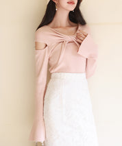 【2way着用】フレア袖口ニットプルオーバーsdpxyf6525 ピンクベージュ