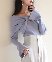 【2way着用】フレア袖口ニットプルオーバーsdpxyf6525 ブルーグレー