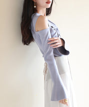 【2way着用】フレア袖口ニットプルオーバーsdpxyf6525 ブルーグレー