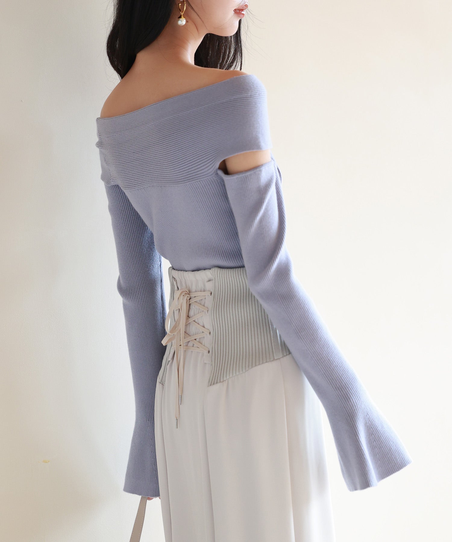 【2way着用】フレア袖口ニットプルオーバーsdpxyf6525 ブルーグレー