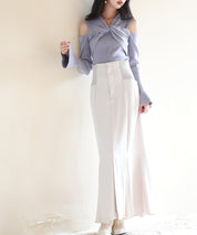 【2way着用】フレア袖口ニットプルオーバーsdpxyf6525 ブルーグレー