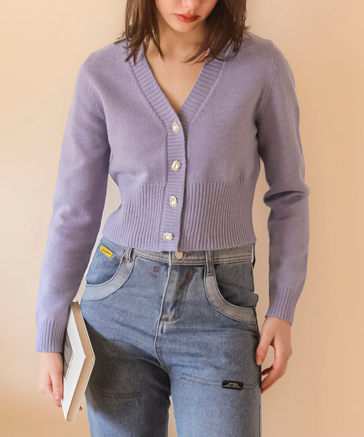 ビジューボタンニットカーディガンsdpxyf6529 パープル