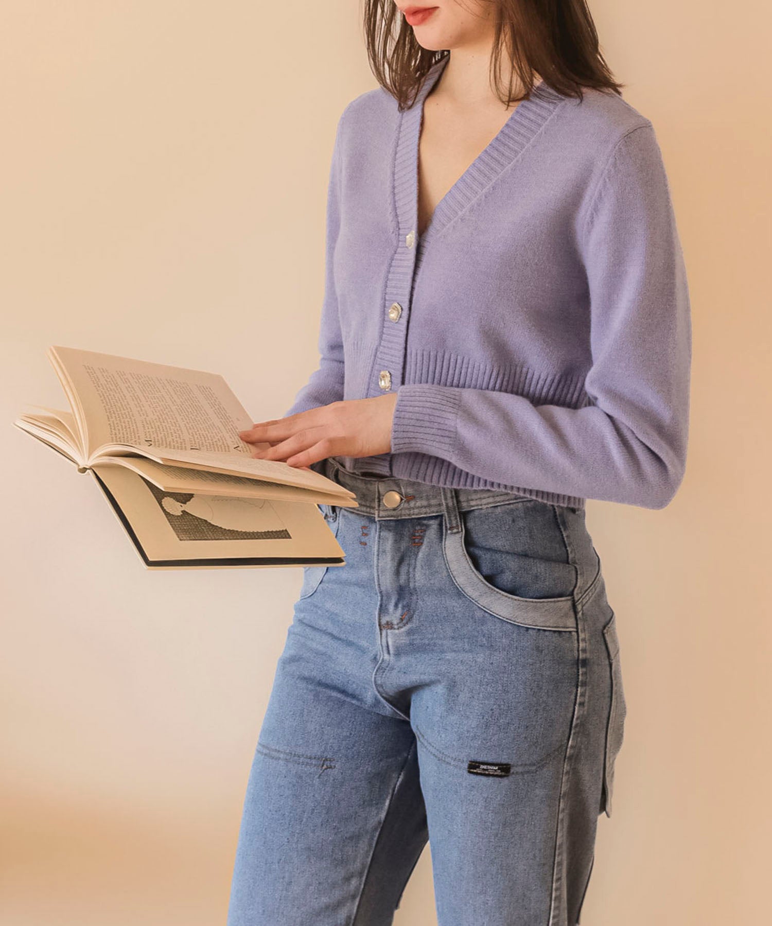 ビジューボタンニットカーディガンsdpxyf6529 パープル