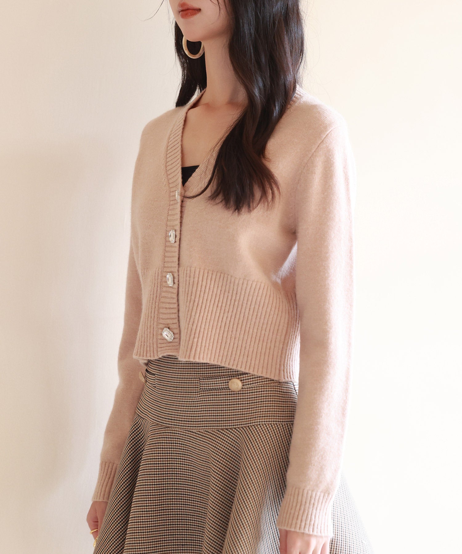 ビジューボタンニットカーディガンsdpxyf6529 ピンクベージュ